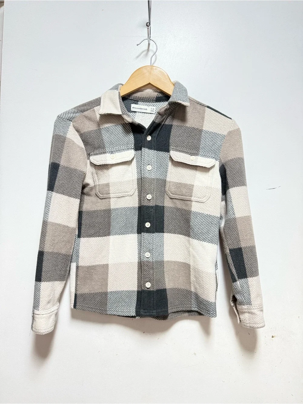 abercrombie kids Gray & Cream Plaid Button-Front Shacket